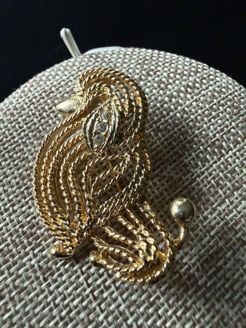 Vintage New View Poodle Dog Brooch Gold Tone Clear Rhinestone Whimsy Art To Wear